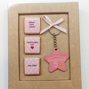 Conjunto de 3 Napolitanas de Chocolate de Leite + Porta-Chaves Auxiliar (rosa)