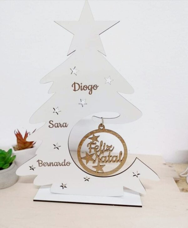 Árvore de Natal Branca com Bolinha "Feliz Natal" em Castanho Mod.A2