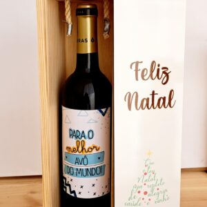 Garrafa de Vinho com Rótulo Personalizado e Caixa em Madeira # Melhor Avô